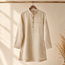 Beige linen kurta